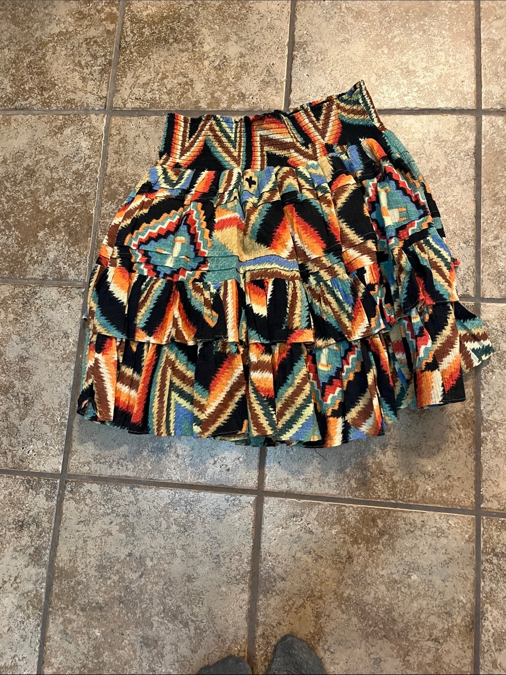 Lauren Ralph Lauren Multi-Color Tiered Skater Skirt in Teal, Black & Orange - Picture 5 of 7